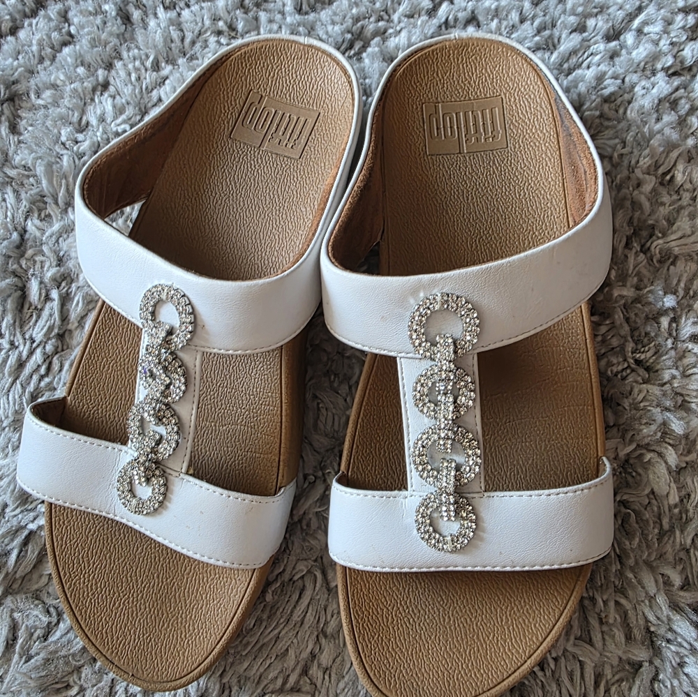 Fitflop White Sandals with Crystal Embellishments